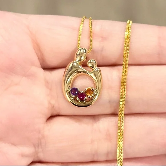 14K Kaynar three stone amethyst Ruby citrine vintage yellow gold open pendant - Picture 3 of 10